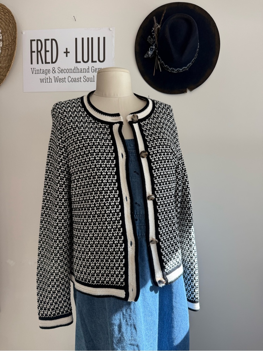 Ann Taylor Black and White Textured Knit Cardigan